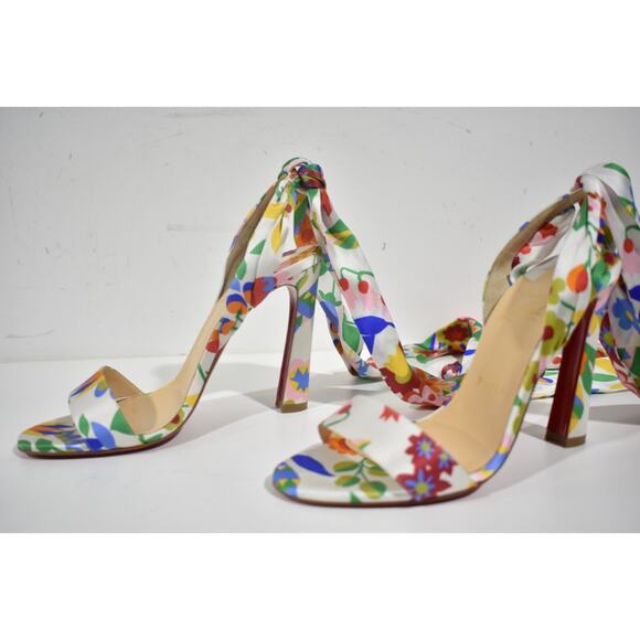 Christian Louboutin Crosse Du Desert 100 Bloomy Lace Up Tie Sandal Heel Pump 38 - Picture 9 of 12
